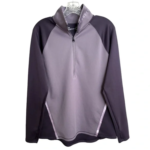 Under Armour Coldgear Quarter Zip Top Colorblock Lavender Plum Womens Size Large - Picture 2 of 15